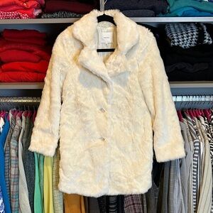 Talula ivory long sleeve front button closure line faux fur coat size XXS NWOT